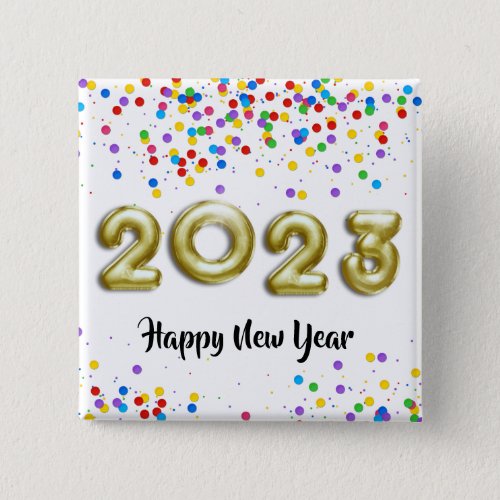 Gold New Year 2023 Balloons Colorful Confetti Button