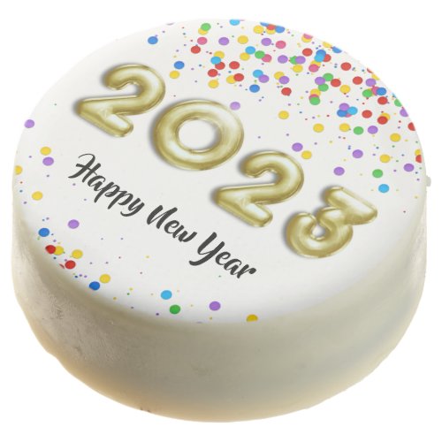 Gold New Year 2023 Balloons Colorful Confetti Chocolate Covered Oreo