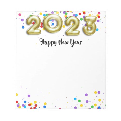 Gold New Year 2023 Balloons Colorful Confetti Notepad