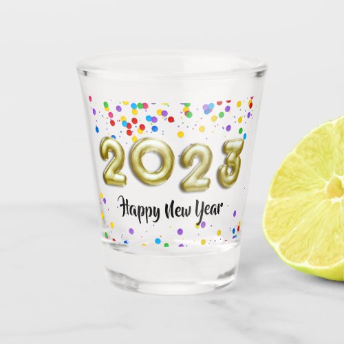 Gold New Year 2023 Balloons Colorful Confetti Shot Glass