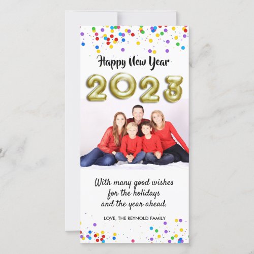 Gold New Year 2023 Colorful Confetti Photo Card