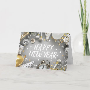 Gold New Year Party New Years Day Clipart Card