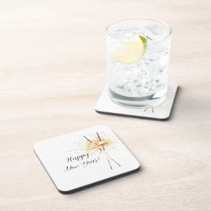 Gold New Year's Eve Day Celebration Sparklers Beverage Coaster