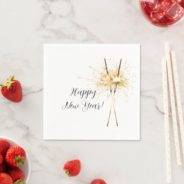 Gold New Year's Eve Day Celebration Sparklers Napkins (Insitu)