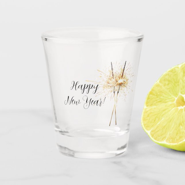Gold New Year's Eve Day Celebration Sparklers Shot Glass (Front)