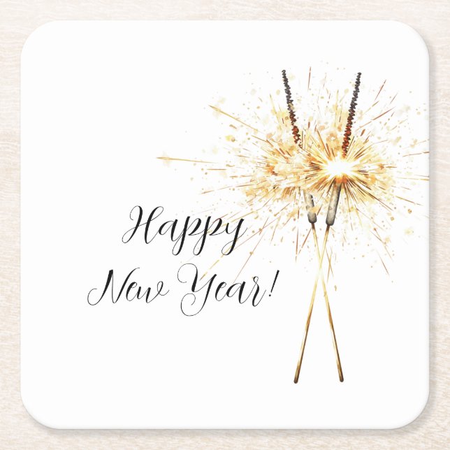 Gold New Year's Eve Day Celebration Sparklers Square Paper Coaster (Front)