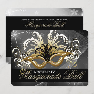 Gold New Years Eve Masquerade Ball Invitation