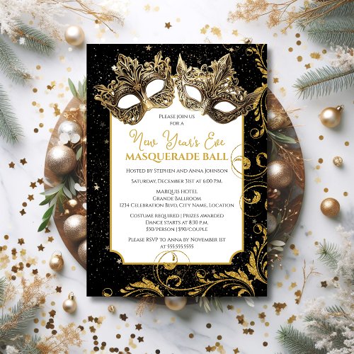 Gold New Years Eve Masquerade Ball Invitation
