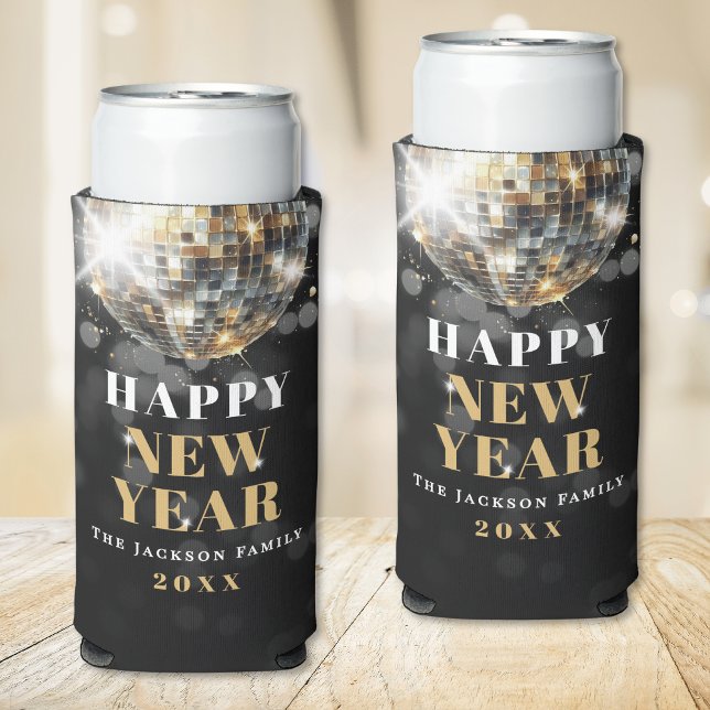 Gold New Year's Eve Party Seltzer Can Cooler (Black Gold New Year's Eve Party Seltzer Can Cooler)