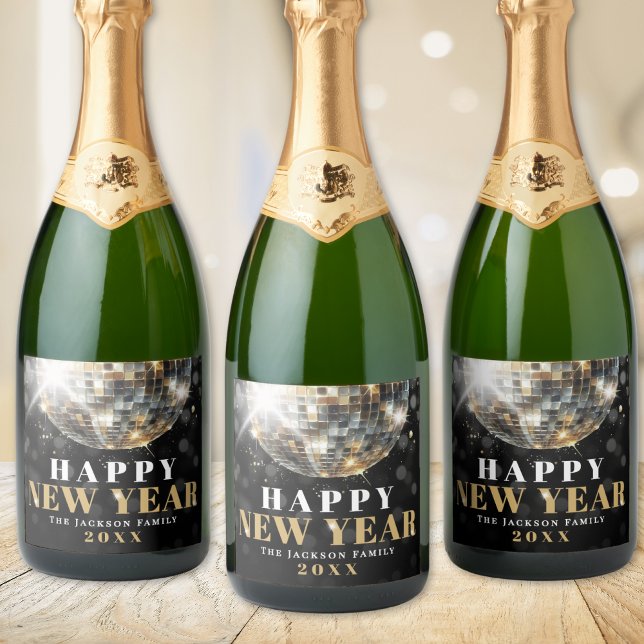 Gold New Year's Party Sparkling Wine Label (Black Gold New Year's Eve Party Sparkling Wine Label )