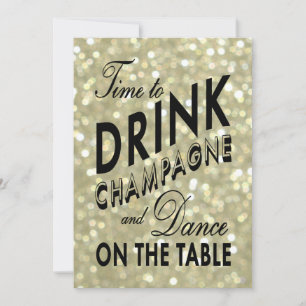 Gold New Year's Time to Drink Champagne Invitation