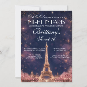 Gold Night in Paris Sweet 16 Custom Invitation
