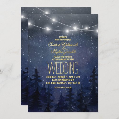 Gold Night Sky Forest Wedding  String Lights Invitation