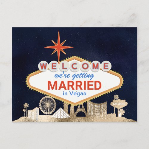 Gold Night Skyline Las Vegas Wedding Save the Date Postcard