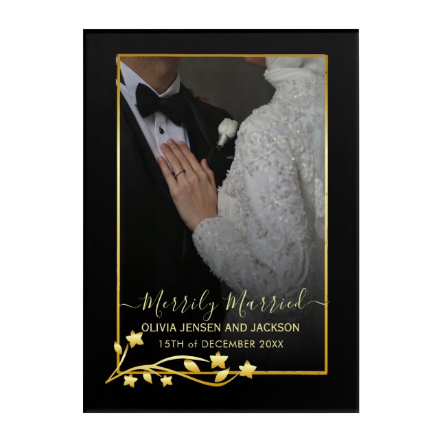 Gold Night Stars Frame Christmas Wedding Photo Acrylic Print (Front)