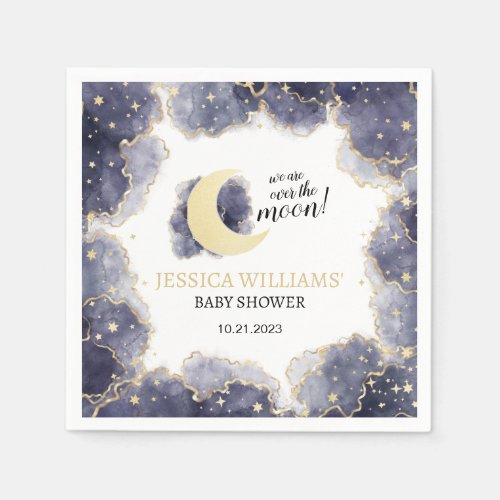 Gold night time moon baby shower paper napkins