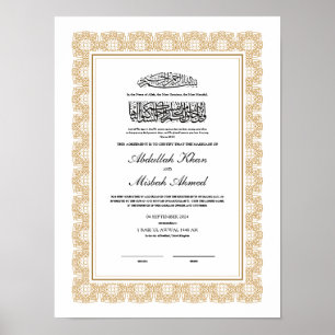 Gold Nikkah Certificate for Muslim Islamic Wedding Poster