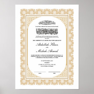 Gold Nikkah Certificate for Muslim Islamic Wedding Poster