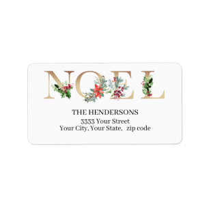 Gold Noel Christmas Return Address Label