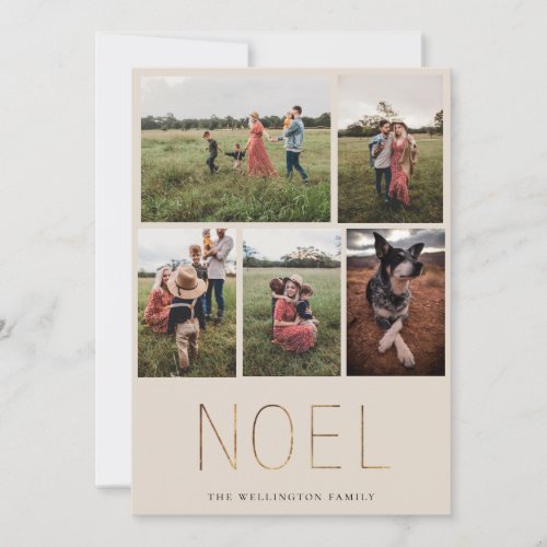 Gold NOEL Modern Photo Collage Holiday Card  Sand