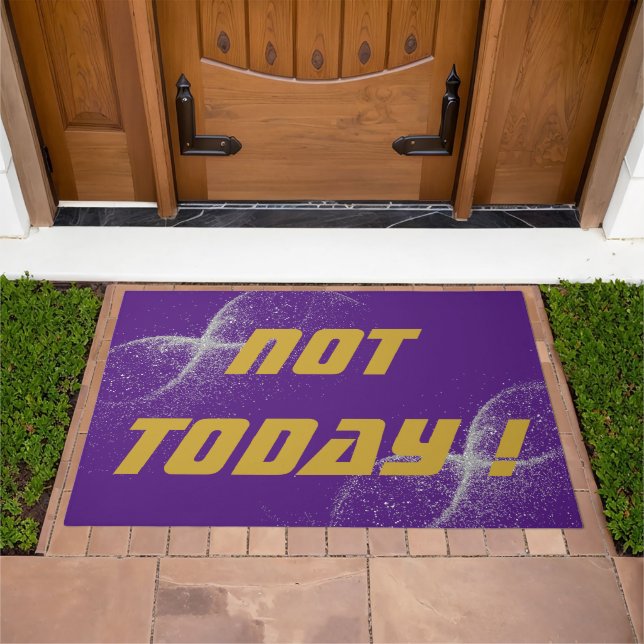 Gold "NOT TODAY!" with Silver Glitter on Purple |  Doormat (Outdoor)