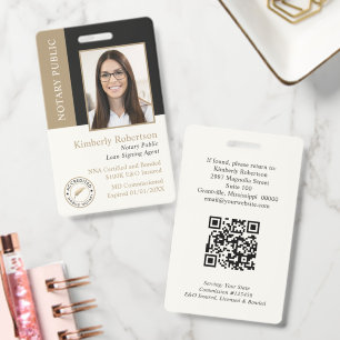 Gold Notary Public Loan Signing Agent QR Code ID Badge