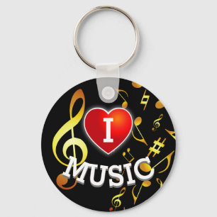 (GOLD NOTES) I Love (Heart) Music Keychain