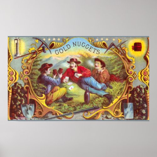 Gold Nuggets Antique Cigar Label  Poster