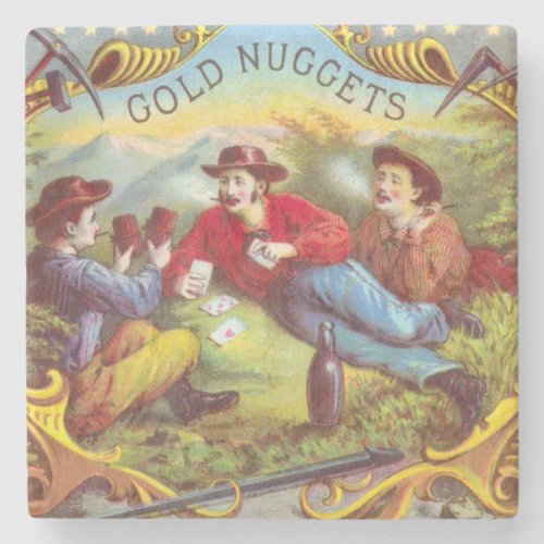 Gold Nuggets Antique Cigar Label  Stone Coaster
