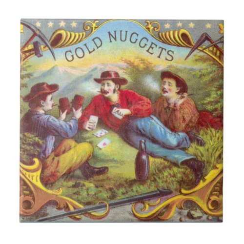 Gold Nuggets Antique Cigar Label  Tile