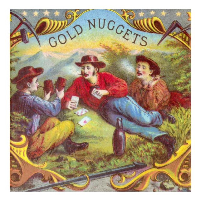 Gold Nuggets: Antique Cigar Label Wild West Art (Front)