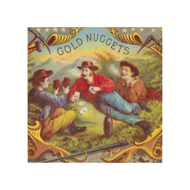Gold Nuggets: Antique Cigar Label Wild West Art (Front)