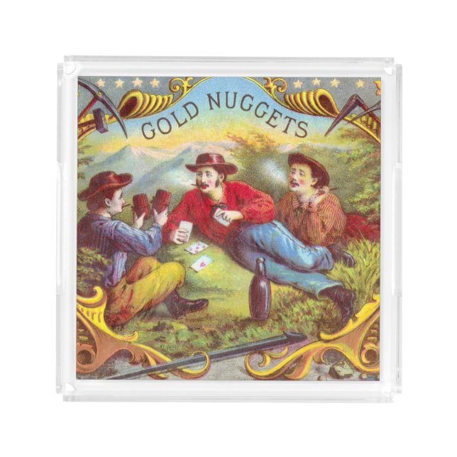 Gold Nuggets: Antique Cigar Label Wild West Art Acrylic Tray (Front)