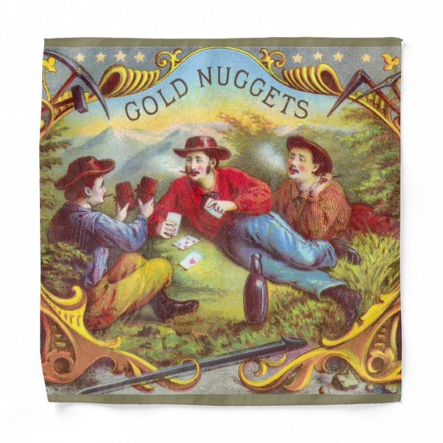 Gold Nuggets: Antique Cigar Label Wild West Art Bandana (Front)
