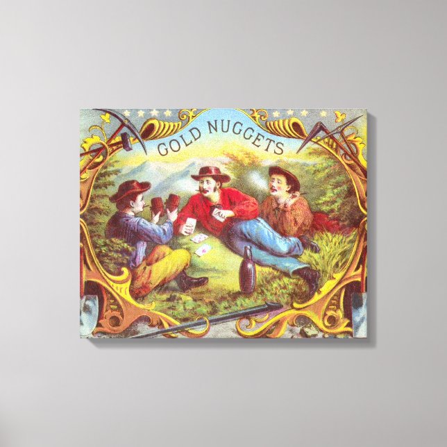 Gold Nuggets: Antique Cigar Label Wild West Art Canvas Print (Front)