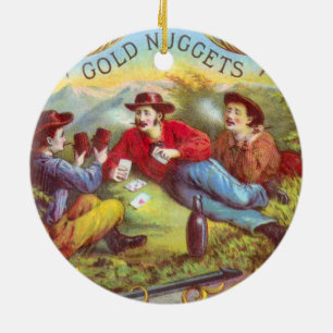 Gold Nuggets: Antique Cigar Label Wild West Art Ceramic Ornament