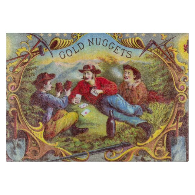 Gold Nuggets: Antique Cigar Label Wild West Art Cutting Board (Front)