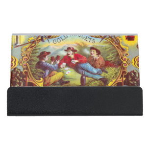 Gold Nuggets: Antique Cigar Label Wild West Art Desk Business Card Holder