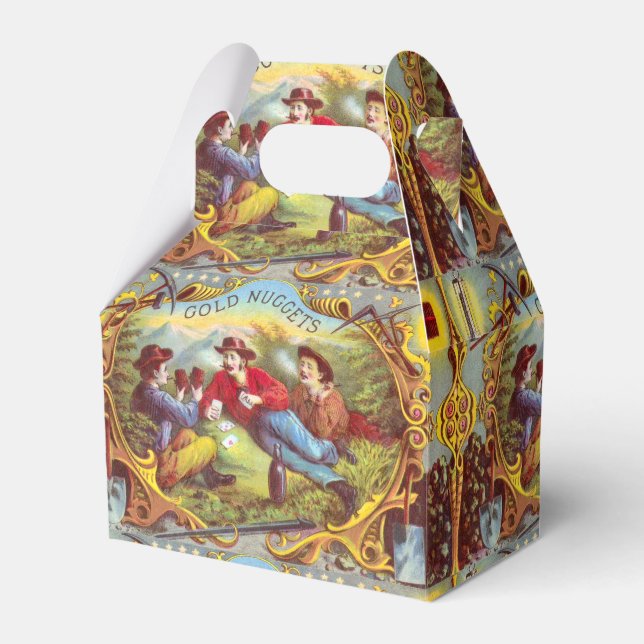 Gold Nuggets: Antique Cigar Label Wild West Art Favor Boxes (Front Side)