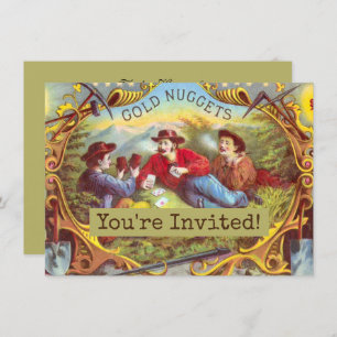 Gold Nuggets: Antique Cigar Label Wild West Art Invitation