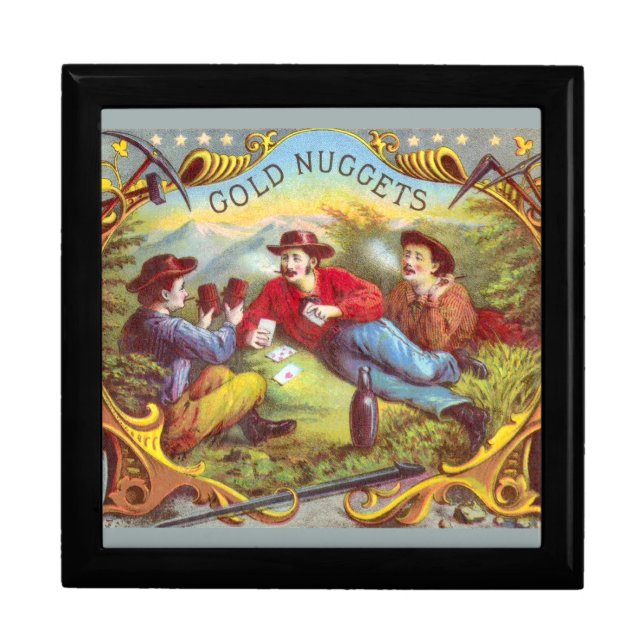 Gold Nuggets: Antique Cigar Label Wild West Art Jewelry Box (Front)