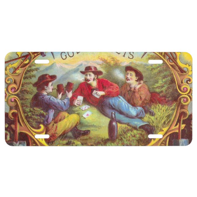 Gold Nuggets: Antique Cigar Label Wild West Art License Plate (Front)