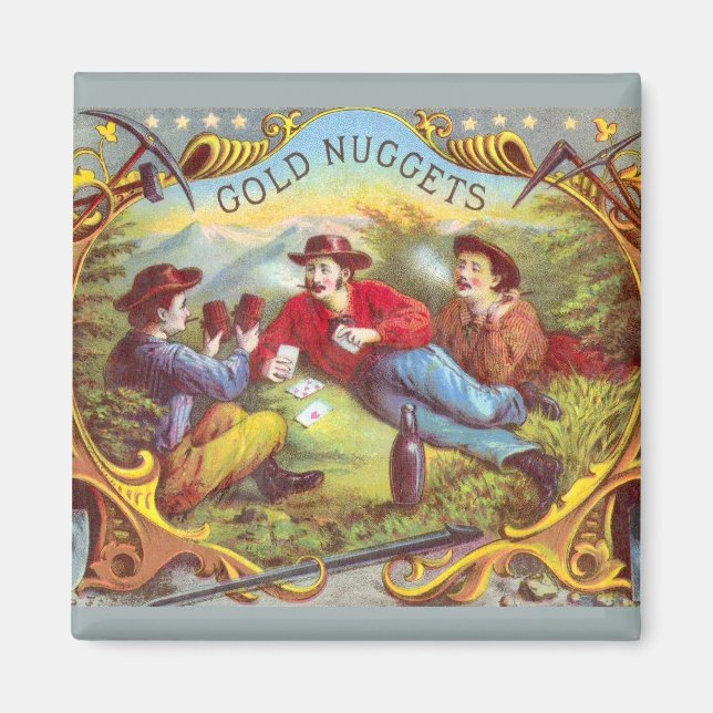 Gold Nuggets: Antique Cigar Label Wild West Art Magnet (Front)