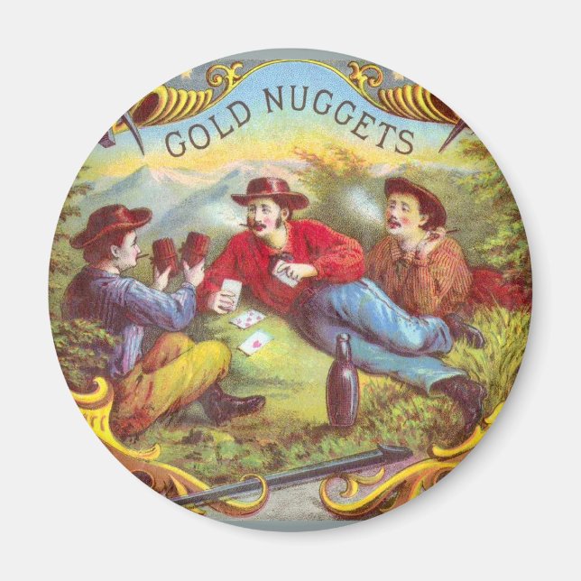Gold Nuggets: Antique Cigar Label Wild West Art Magnet (Front)