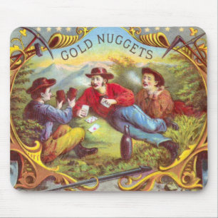 Gold Nuggets: Antique Cigar Label Wild West Art Mouse Pad