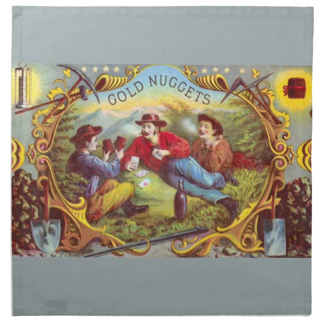 Gold Nuggets: Antique Cigar Label Wild West Art Napkin (Front)