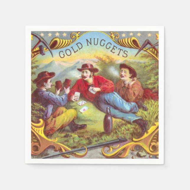 Gold Nuggets: Antique Cigar Label Wild West Art Napkins (Front)