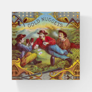 Gold Nuggets: Antique Cigar Label Wild West Art Paperweight