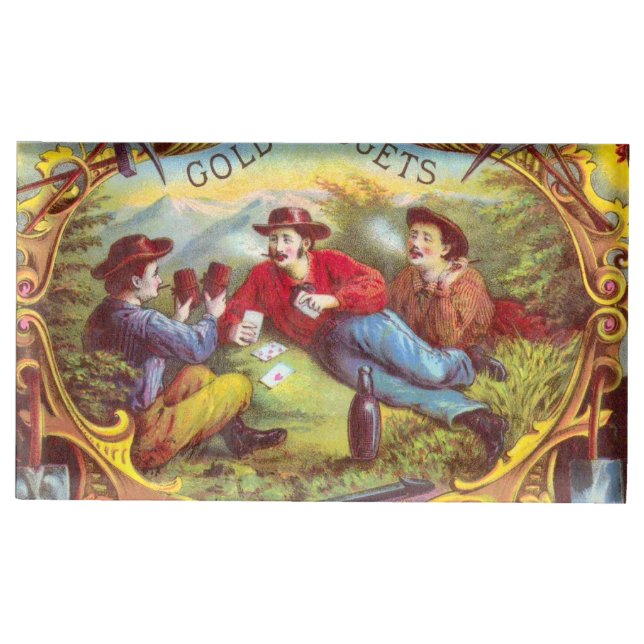 Gold Nuggets: Antique Cigar Label Wild West Art Place Card Holder (Front)