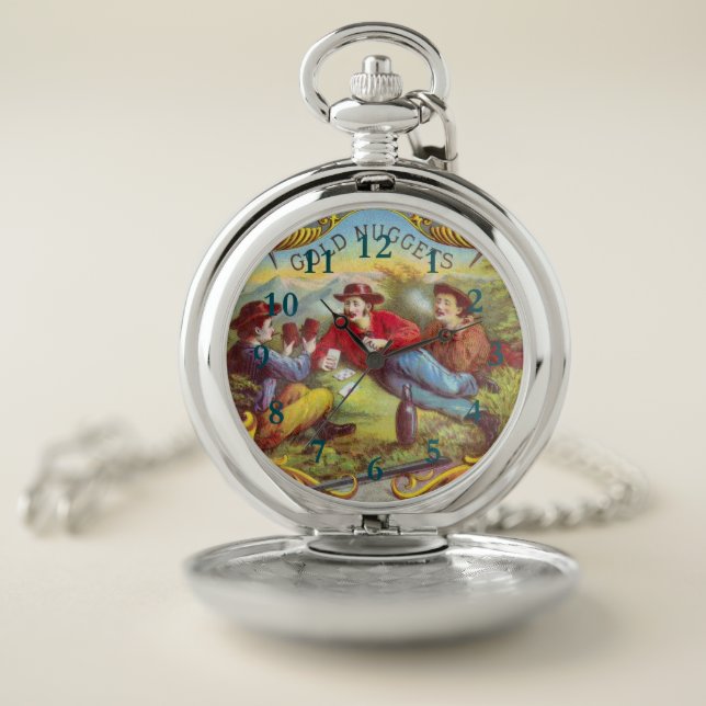 Gold Nuggets: Antique Cigar Label Wild West Art Pocket Watch (Inside)